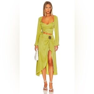 For Love and Lemons Dress Allie Midi in Olive Green